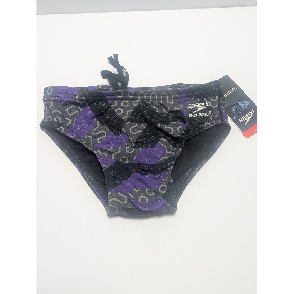 Speedo Mens Ruse Blocks Endurance+ Swim Brief Purple Geometric Size 28